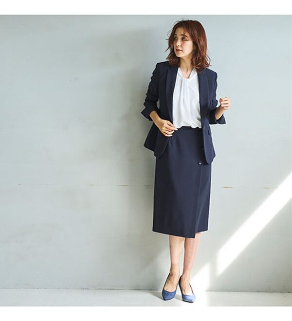 GeeRA（ジーラ）の「【ジャケット+2ボトム】洗えるストレッチ！ジャケット＆ブラウス＆ワイドパンツ＆スカートスーツセット（パンツスーツ）」｜詳細画像