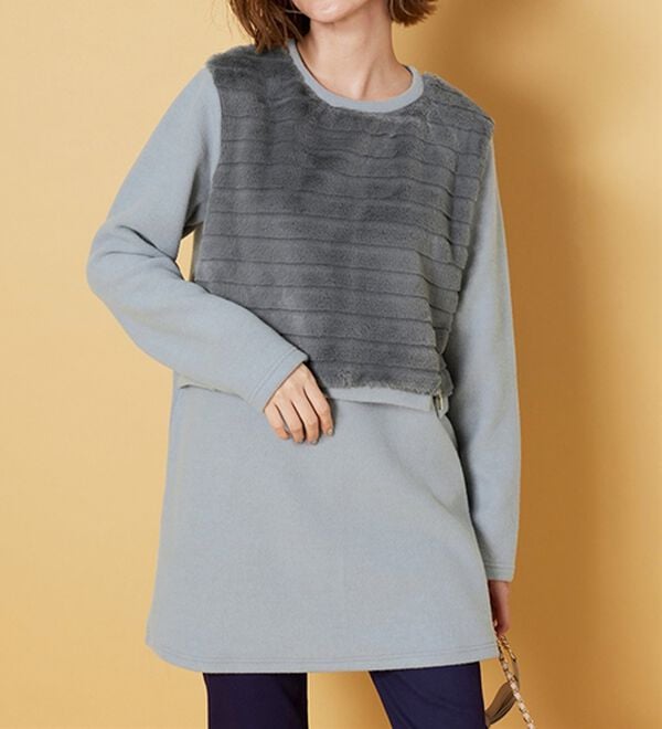 BELLUNA（ベルーナ）の「サイドジッパー付ファー切替チュニック（チュニック）」｜詳細画像