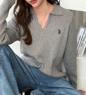 GeeRA（ジーラ）の「【U.S. POLO ASSN.】ポロ衿リブニット（ニット・セーター）」｜グレー