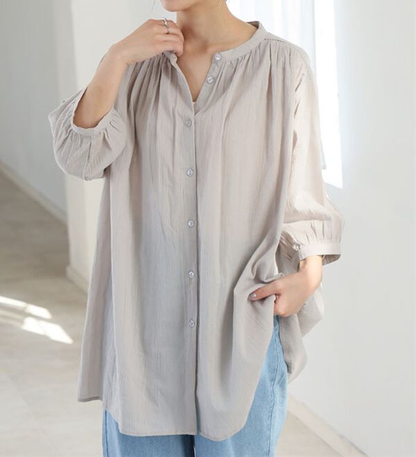 A HAPPY MARILYN（アハッピーマリリン）の「【Ｌ～６Ｌ】【風通るプレミアム】綿・楊柳七分袖はしごレースブラウス（ブラウス）」｜ライトベージュ