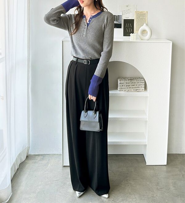 GeeRA（ジーラ）の「レイヤード風ヘンリーネックリブニットトップス（ニット・セーター）」｜詳細画像