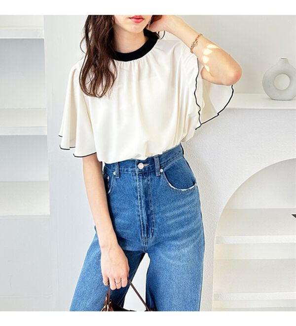 GeeRA（ジーラ）の「前後２ＷＡＹ配色フレアー袖ブラウス（ブラウス）」｜詳細画像