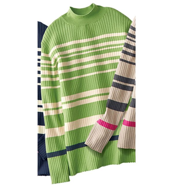 BELLUNA（ベルーナ）の「春のおしゃれ着に最適！ボーダーニット（ニット・セーター）」｜グリーン系