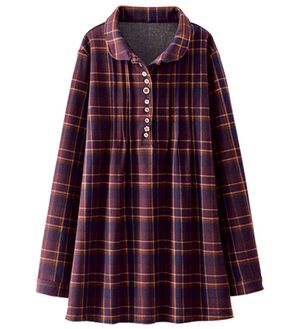 BELLUNA（ベルーナ）の「パチパチしにくい！裏ファー素材オーバーブラウス（ブラウス）」｜ラズベリー系チェック