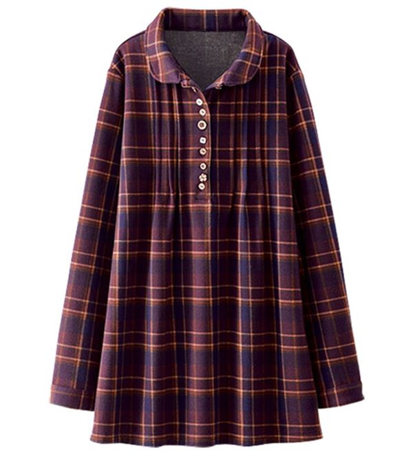 BELLUNA（ベルーナ）の「パチパチしにくい！裏ファー素材オーバーブラウス（ブラウス）」｜ラズベリー系チェック