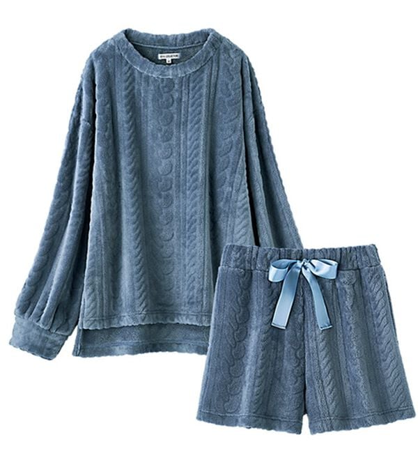 YU'NOW（ユナウ）の「【上下２点セット】ケーブル風フリースルームウェア＆ショートパンツセット（パジャマ・ルームウェア）」｜詳細画像