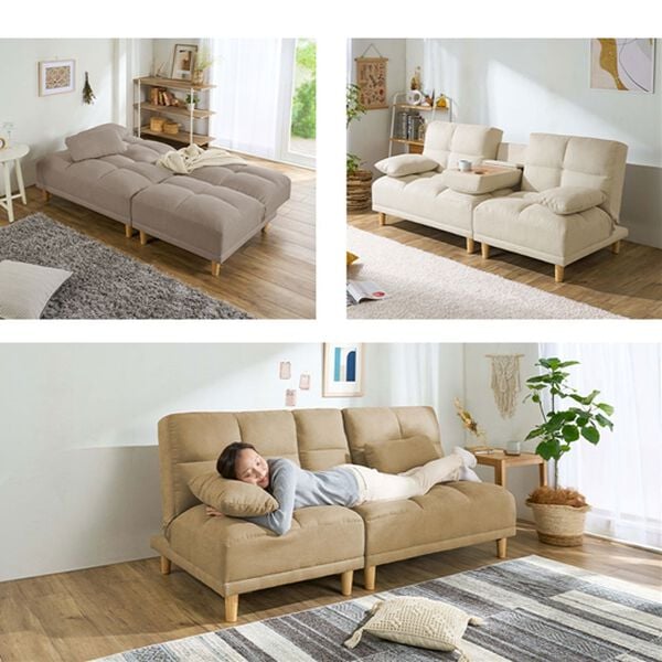 iellio（イエリオ）の「テーブル付３ＷＡＹソファベッド＜３人掛け・クッション付・ドリンクホルダー付・リクライニング・テーブルソファ・脚付きソファ＞（ソファ）」｜詳細画像