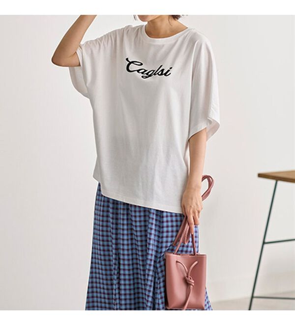 BELLUNA（ベルーナ）の「脱マンネリ！フロッキープリントドルマンＴシャツ（カットソー）」｜詳細画像