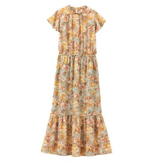 alotta（アロッタ）の「花柄プリントギャザーワンピース（プリントワンピース）」｜オレンジ系花柄