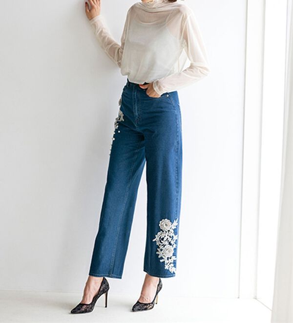 RANAN（ラナン）の「デコラティブデニムパンツ（フルレングスパンツ）」｜詳細画像