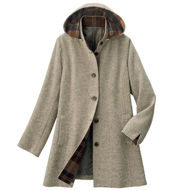 ルフラン（ルフラン）の「ウール混チェックフーディーコート（ハーフコート）」｜ベージュ