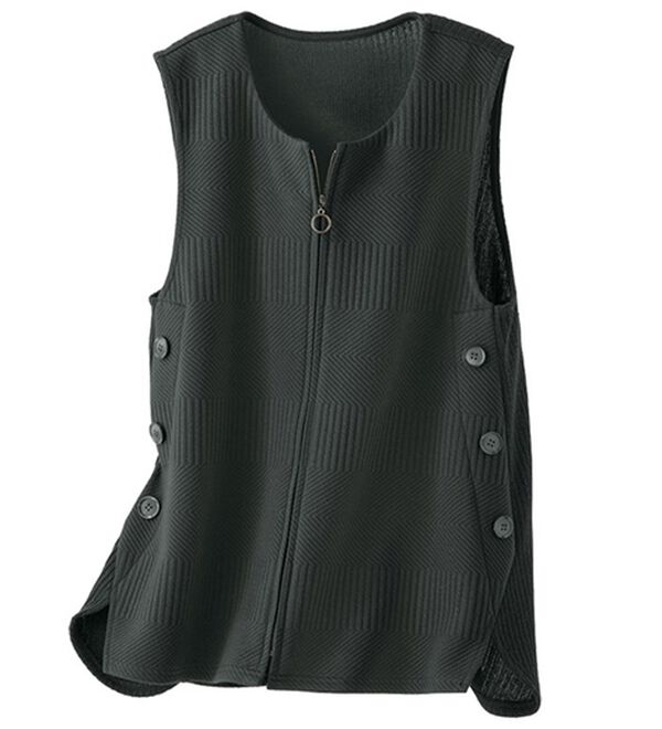 BELLUNA（ベルーナ）の「ジャカードカットソー素材サイドボタンベスト（ベスト）」｜黒