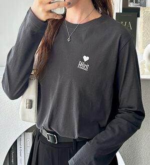 GeeRA（ジーラ）の「ハートデザイン刺繍ロンＴ（カットソー）」｜チャコール