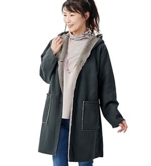 「フード付き裏ボアコート（ハーフコート）」｜チャコール