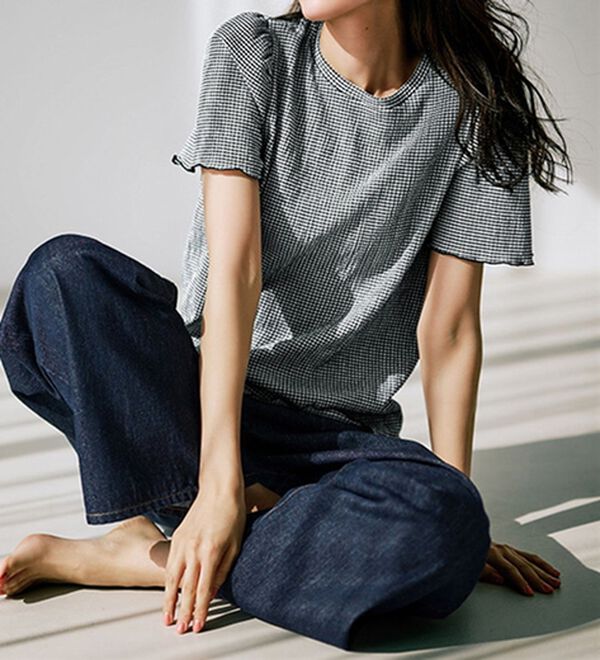 RANAN（ラナン）の「ギンガムチェック楊柳Ｔブラウス（カットソー）」｜詳細画像