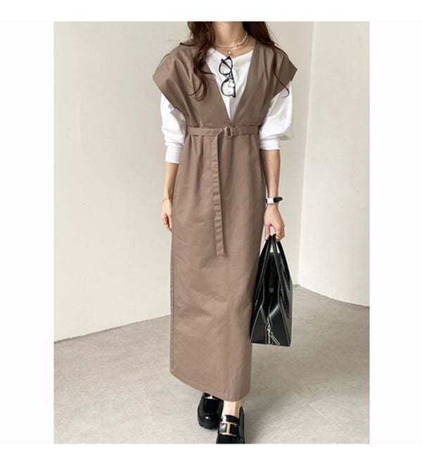 GeeRA（ジーラ）の「ベルト付Ｖネックジャンスカ（ジャンパースカート）」｜詳細画像