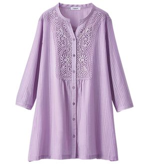 BELLUNA（ベルーナ）の「シアー素材モチーフレース使いシャツチュニック（チュニック）」｜ラベンダー