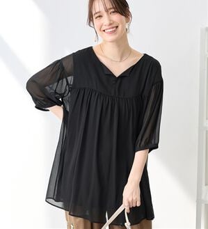 Viola e Viola（ヴィオラ エ ヴィオラ）の「【毎日着たい！】カットソー裏地付シフォンチュニック（チュニック）」｜ブラック