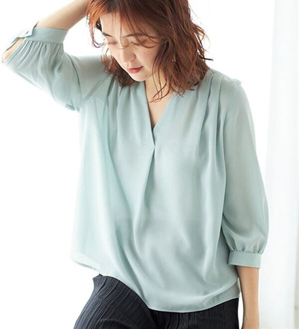 GeeRA（ジーラ）の「シルエットきれい！上品7分袖デザインブラウス（ブラウス）」｜詳細画像