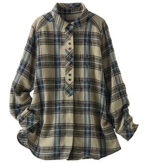 BELLUNA（ベルーナ）の「上品な印象のチェック柄多ボタンブラウス（チュニック）」｜ベージュ系