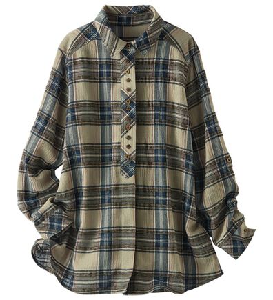 BELLUNA（ベルーナ）の「上品な印象のチェック柄多ボタンブラウス（チュニック）」