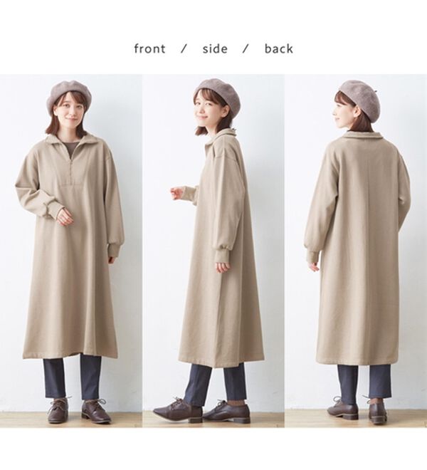 Viola e Viola（ヴィオラ エ ヴィオラ）の「裏起毛ハーフジップゆるワンピース（カットソーワンピース）」｜詳細画像