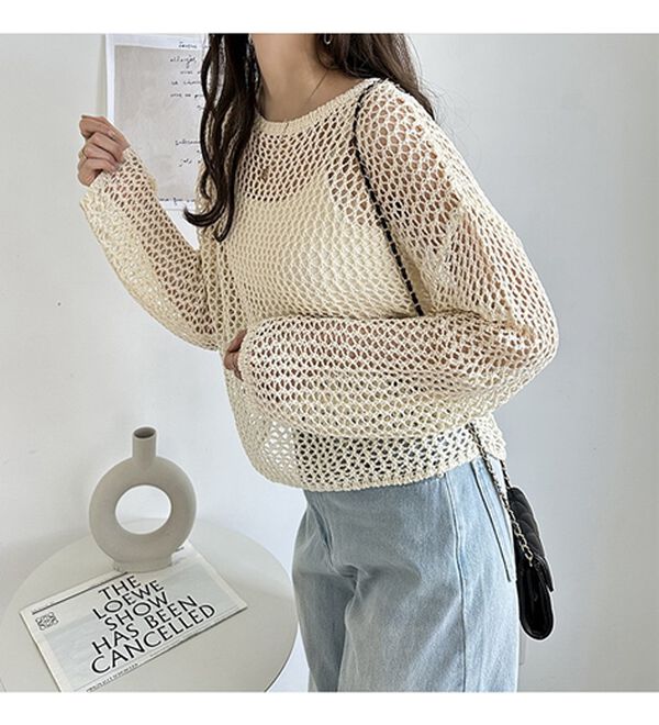 GeeRA（ジーラ）の「透かし編みメッシュニットプルオーバー（ニット・セーター）」｜詳細画像