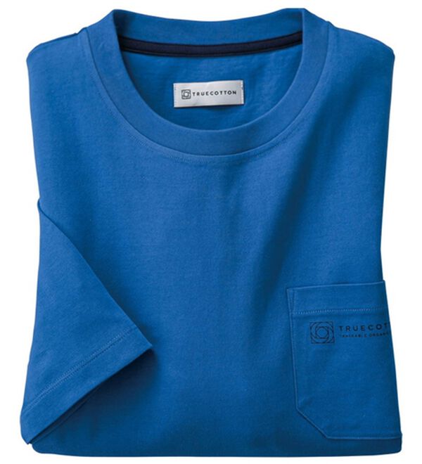 「トルコ産ＴＲＵＥＣＯＴＴＯＮ５分袖Ｔシャツ（メンズＴシャツ）」｜コバルトブルー