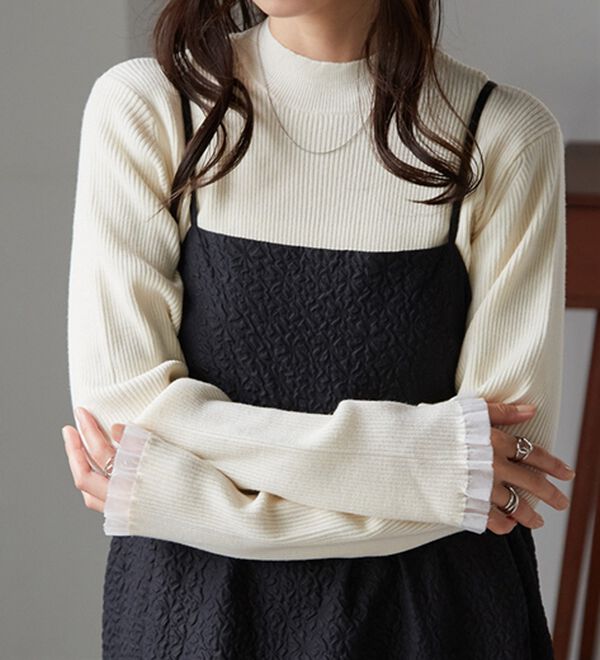 RANAN（ラナン）の「【春色追加】シアーフリル袖ハイネックリブニット（ニット・セーター）」｜詳細画像