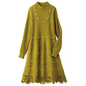 ルフラン（ルフラン）の「花レース切替ニットチュニック（チュニック）」｜イエロー