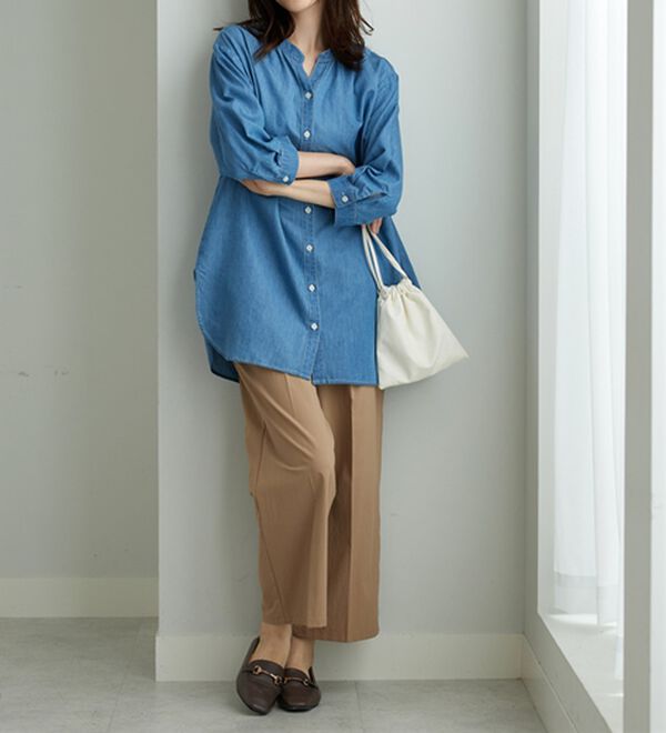 BELLUNA（ベルーナ）の「やわらかデニム素材シャツチュニック（チュニック）」｜詳細画像