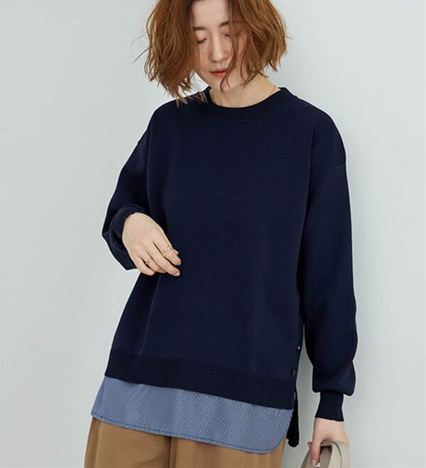 BELLUNA（ベルーナ）の「裾ボタン重ね着風ニットプルオーバー（ニット・セーター）」｜詳細画像
