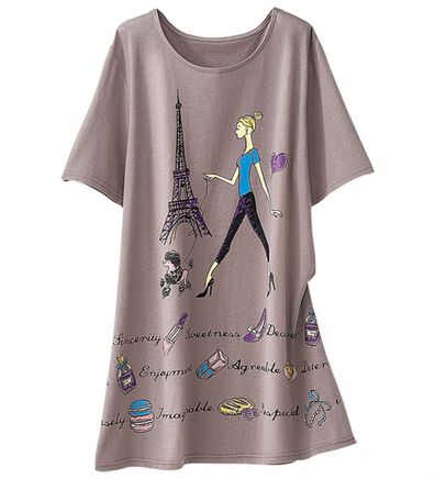 BELLUNA（ベルーナ）の「綿・テンセル（ＴＭ）繊維ロング丈プリントＴシャツ（Tシャツ）」