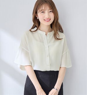alotta（アロッタ）の「【接触冷感】バンドカラーフレアー袖ブラウス（ブラウス）」｜オフホワイト