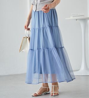 RANAN（ラナン）の「チュールティアードスカート（ロングスカート）」｜ブルー