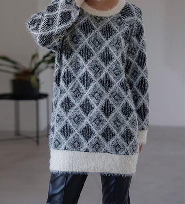 RANAN（ラナン）の「ダイヤ柄配色ニットチュニック（チュニック）」｜詳細画像