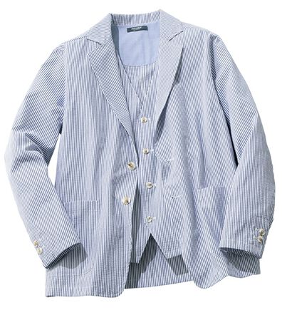 「さらっと快適！麻入りシアサッカーアンサンブル（メンズニット・セーター）」