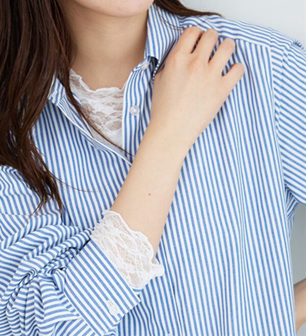 BELLUNA（ベルーナ）の「【重ね着にぴったり♪】のびやかレース素材メロー使いインナー（カットソー）」｜詳細画像