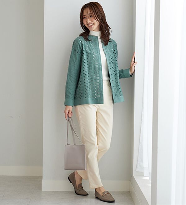 BELLUNA（ベルーナ）の「静電防止！蓄熱綿サテンストレッチカラーパンツ（フルレングスパンツ）」｜詳細画像