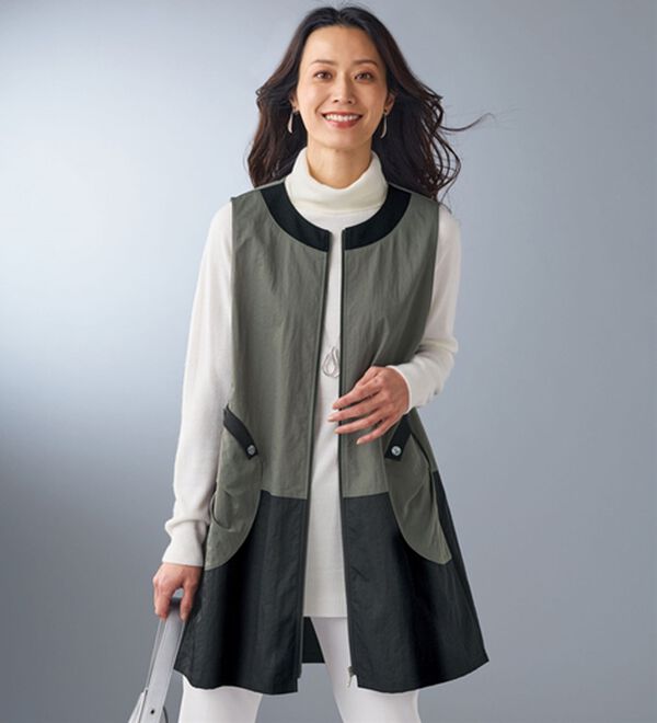 BELLUNA（ベルーナ）の「配色切替デザインベスト（ベスト）」｜グレー系