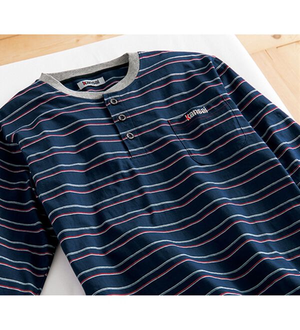 「【２着組】＜カンサイ＞接触冷感ボーダーパジャマ（メンズルームウェア）」｜詳細画像