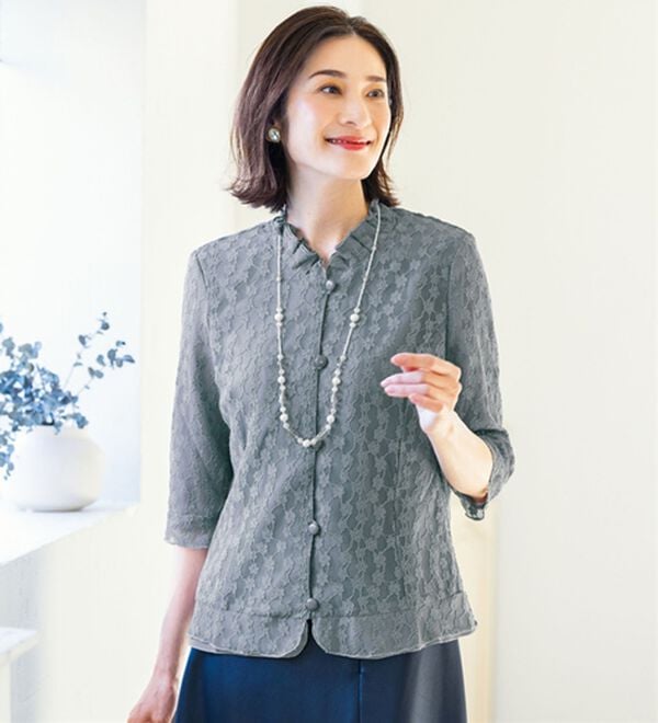 ルフラン（ルフラン）の「フォーマルレースブラウス（ブラックフォーマル（喪服・礼服））」｜グレー