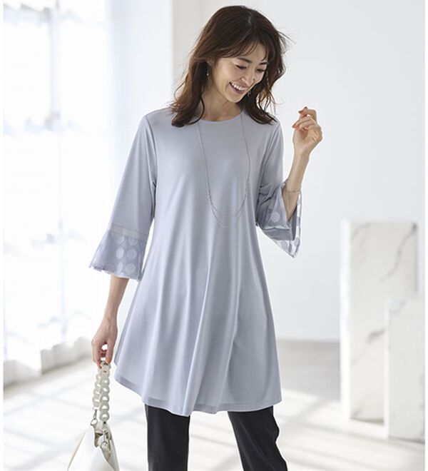 BELLUNA（ベルーナ）の「袖口レース使いカットソーエレガントチュニック（チュニック）」｜詳細画像