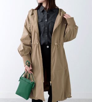 BELLUNA（ベルーナ）の「袖リブ使いロング丈パーカー（ロングコート）」｜ベージュ