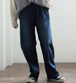 A HAPPY MARILYN（アハッピーマリリン）の「【Ｌ～８Ｌ】＜３丈から選べる＞ストレッチワイドデニム（ワイドパンツ・ガウチョ）」｜インディゴ(加工あり)
