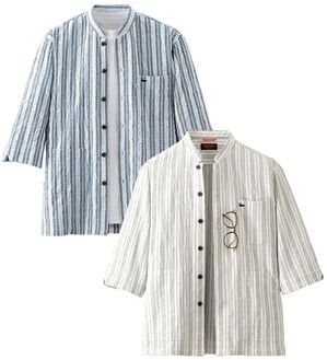 「【２色組】＜デコイ＞大人の爽快ドビー柄シャツアウター（メンズシャツ）」｜2色組