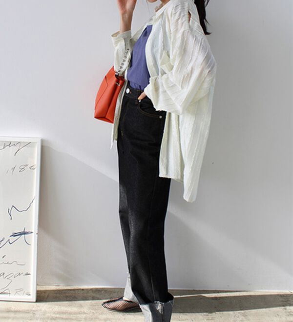 GeeRA（ジーラ）の「きらきらシアーストライプジャカードシャツ（シャツ）」｜詳細画像