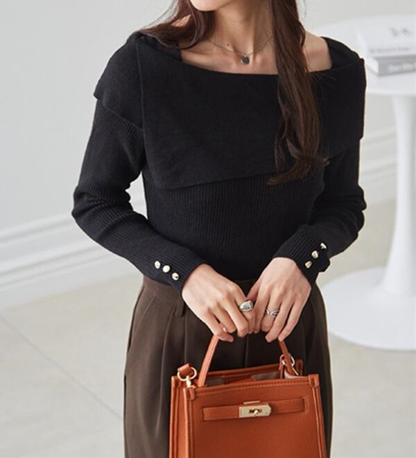 RANAN（ラナン）の「アシメオフショルリブニット（ニット・セーター）」｜詳細画像