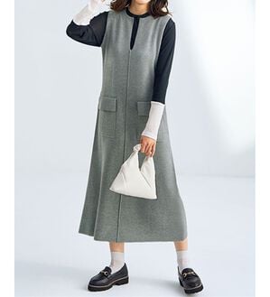 BELLUNA（ベルーナ）の「綿１００％ニットジャンパースカート（ジャンパースカート）」｜杢グレー