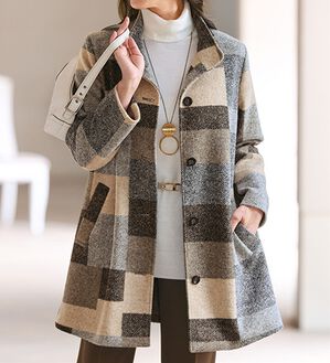 美品⁑プルミエアロンディスモン　ジャガードウールブレンド ノーカラーコート　総柄 楽天市場】ロングコート / 公式 CUBE SUGAR ウールフィール